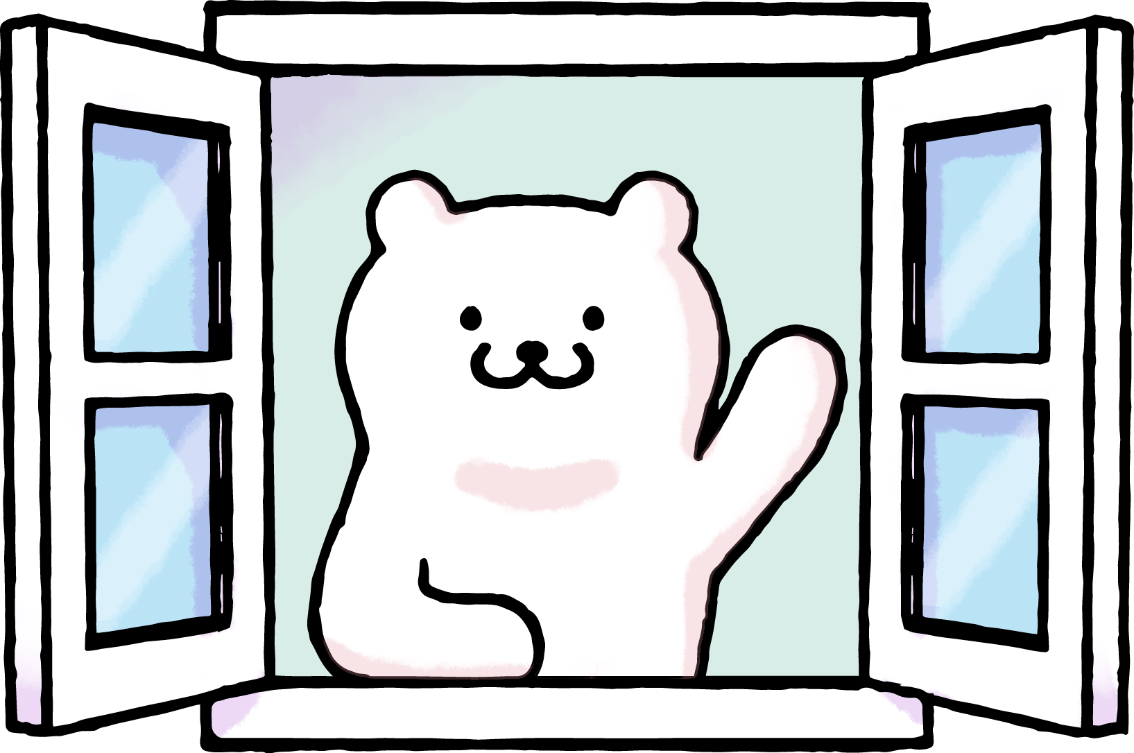 窓からこんにちはと挨拶しているイラスト かわいい無料イラスト素材