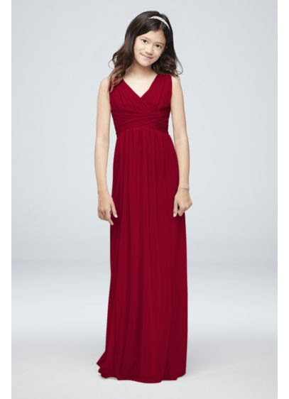 Long Sleeveless Mesh  Dress  with Ruched Waist Davids Bridal 
