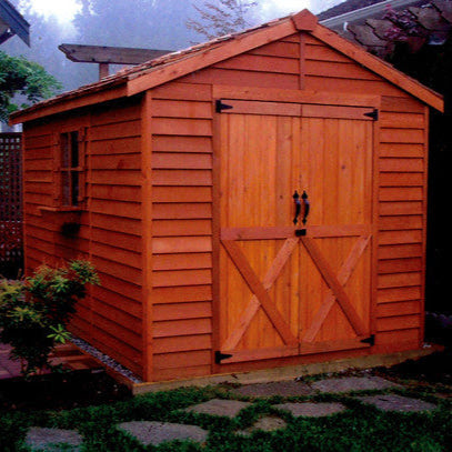 large wooden sheds, lawn mower & motorcycle storage shed