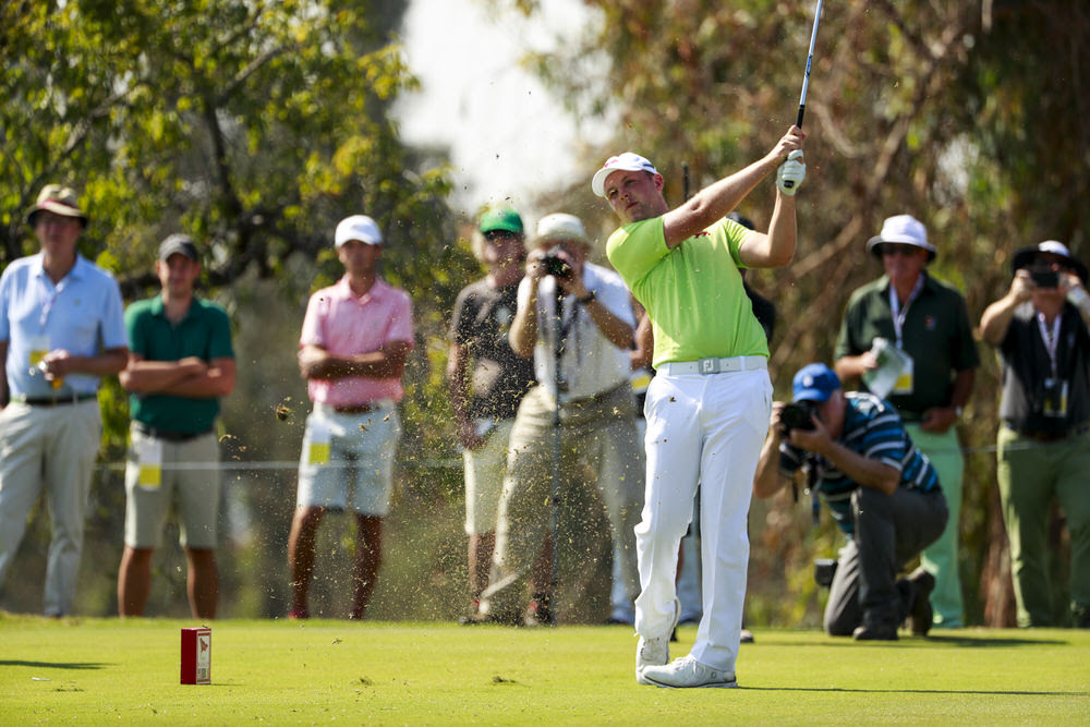 Paul McBride (GB&I) plays his tee shot on the 15th hole during foursomes at the 2017 Walker Cup at The Los Angeles Country Club in Los Angeles, Calif. on Saturday, Sept. 9, 2017. (Copyright USGA/Chris Keane)