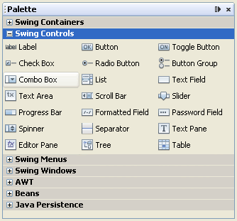 The Combo Box control in the NetBeans palette