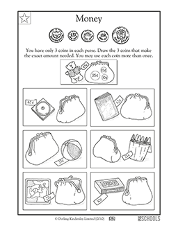 1st grade, 2nd grade Math Worksheets: Coin purse | GreatKids