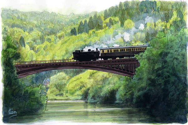 水のある風景 トレース水彩画