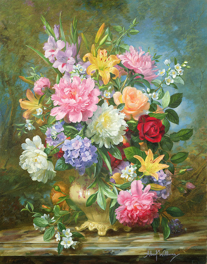 Peonies And Mixed Flowers Painting by Albert Williams