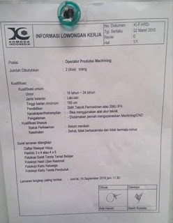 Lowongan Kerja PT. Komoda Indonesia 2016