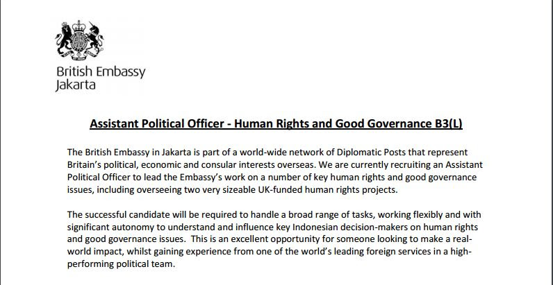 Lowongan Kerja British Embassy Jakarta September 2016