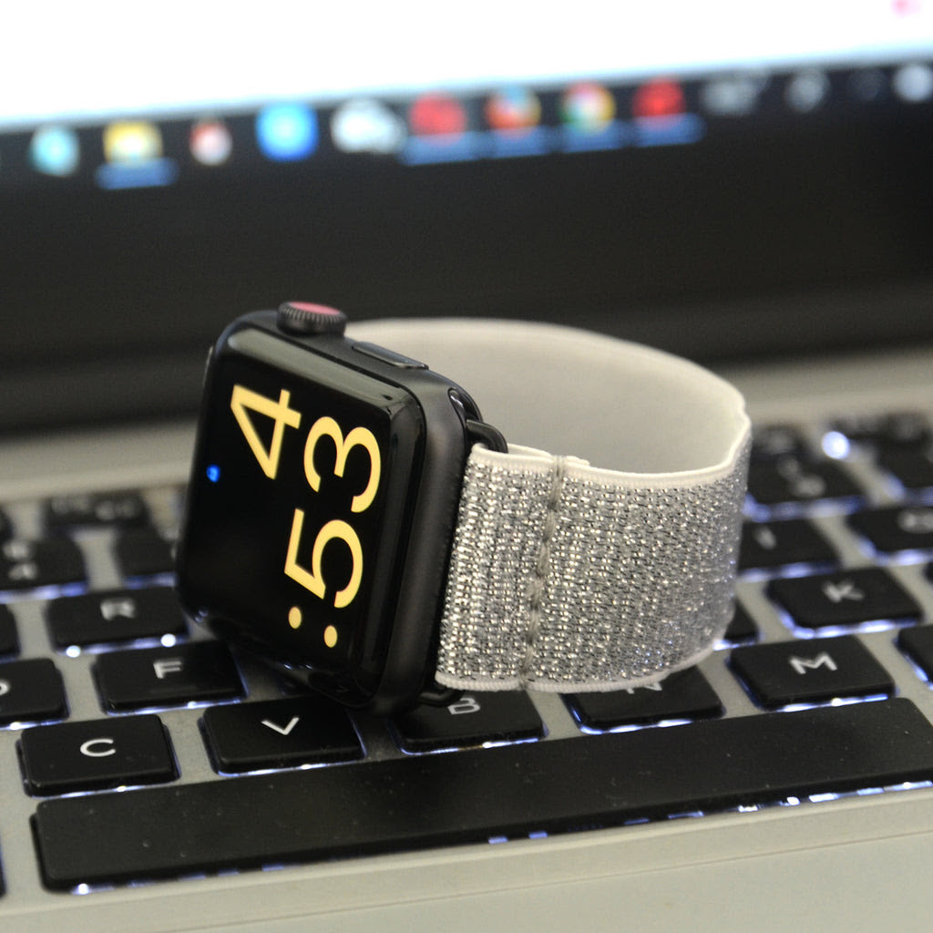 Tefeca Silver Glitter Stretch Elastic Apple Watch Band