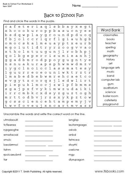 Back to School Fun Worksheet 2  TLSBooks.com