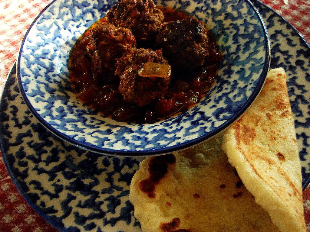 Keftka beef meatballs and homemade naan