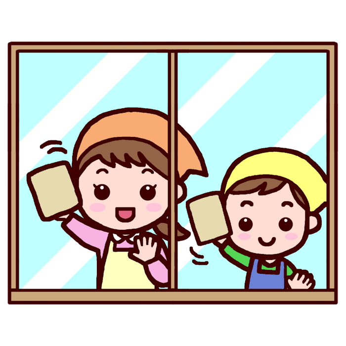 窓ふき カラー 大掃除の無料イラスト 冬の季節 行事素材