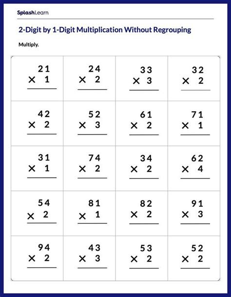  multiply 2 digit by 1 digit without regrouping math worksheets
