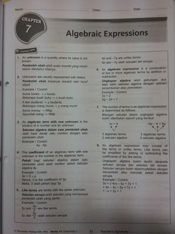 Bab 7 Nota Ringkas Matematik Tingkatan 1