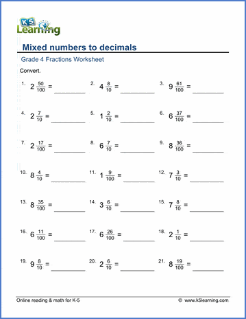 grade 4 fractions to decimals worksheets free printable k5 learning