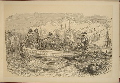 On the Nile - Paris to Marseilles vignettes - large passenger + luggage transfer rowboat