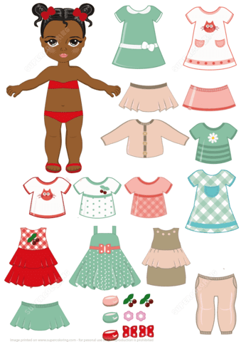 African American Girl Child Paper Doll With Clothing Set Free Printable Papercraft Templates