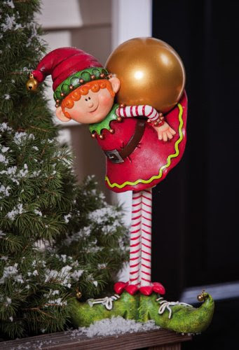 Christmas Elves, Jolly Elf with Ornament Statuary,Polystone and Metal,8.75x4.25x4.25 Inches