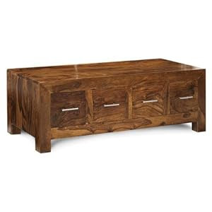 SOLID SHEESHAM WOOD 8 DRAWER COFFEE TABLE TRUNK 100% HARDWOOD