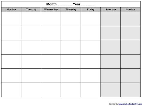 Grid lines, yes no ; the free printable monday thru sunday calendars get your calendar