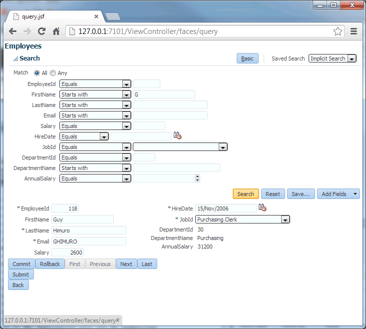 As above with G in FirstName search field, and cursor over Search button.