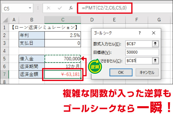 数式が苦手でも簡単逆算 Excelゴールシークは知らなきゃ損 本当は怖いexcel エクセル の話