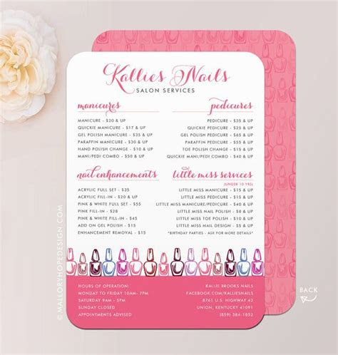 nail technician manicurist  nail salon menu salon
