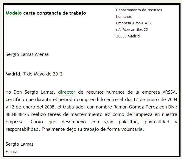 Modelo de carta de constancia