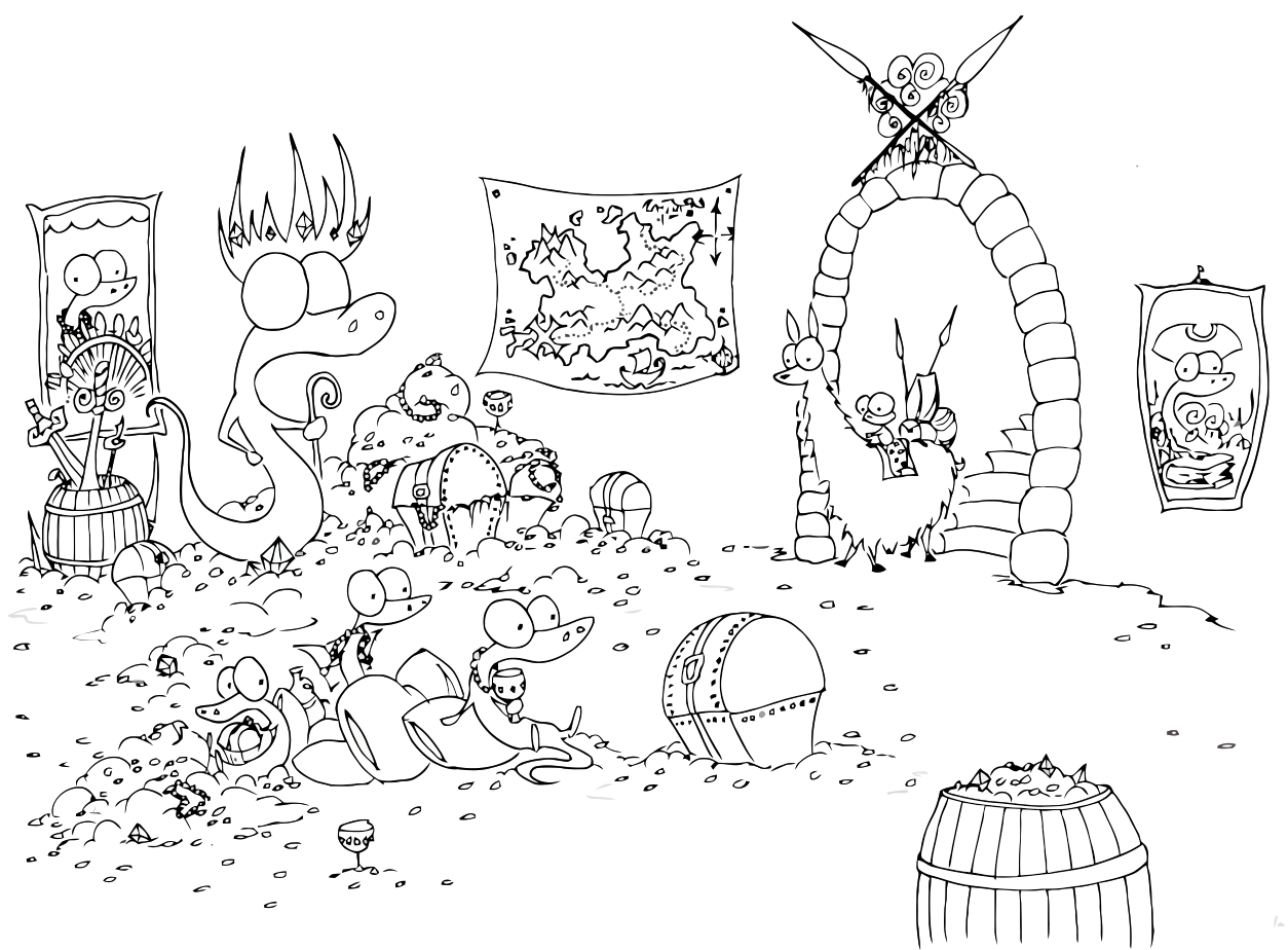 free printable coloring page of a monkey on a llama finding a group of pirate alligators