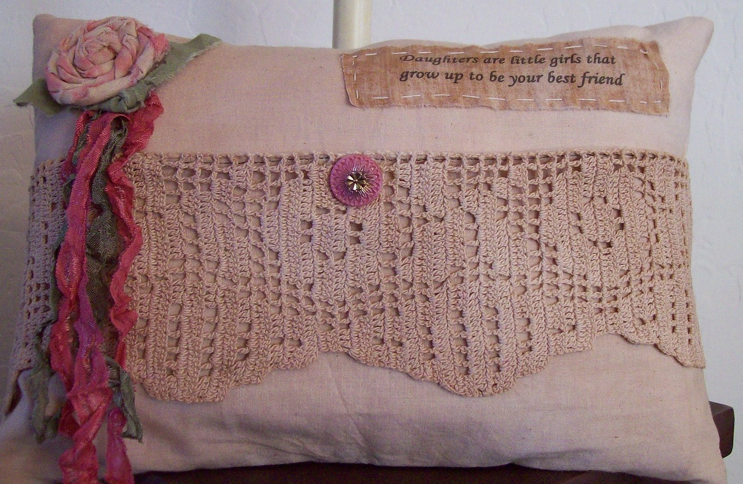 Shabby Chic Pocket Pillow vintage crochet lace by LilyandNancitas