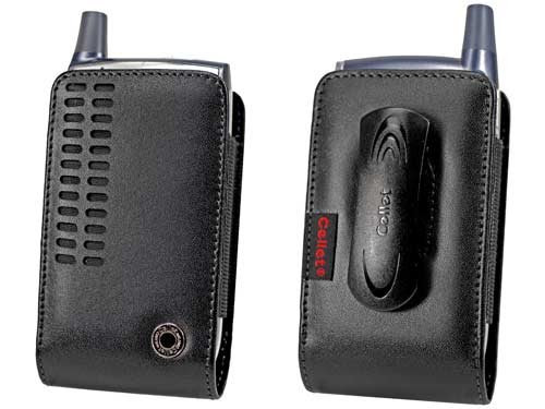 Cellet Palm Treo 600, 700w, HTC 8125, Samsung i730, Black Bergamo Case with Cellet Removable Spring Belt Clip