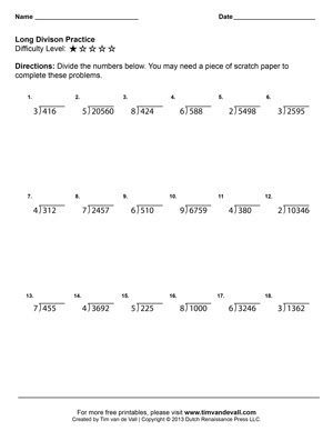 Long Division Worksheets – Printable Fourth Grade Math ...