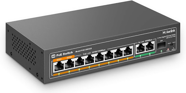 Black Friday - 50% OFF MokerLink 11 Port Gigabit PoE Switch with 8 PoE+ Port, 2 Gigabit Uplink, 1 SFP Port, 120W AI Detection, Qos, Fanless Metal Plug & Play Unmanaged Network Switch