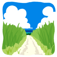 サトウキビ畑の道の無料素材 イラスト沖縄 おきなわ