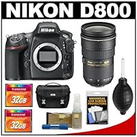 Nikon D800 Digital SLR Camera Body with 24-70mm f/2.8G AF-S ED Lens + 32GB Cards + Case + Accessory Kit