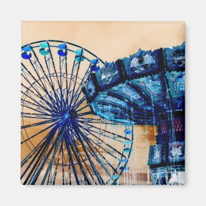 Yellow blue invert ferris wheel swings fair rides fridge magnet