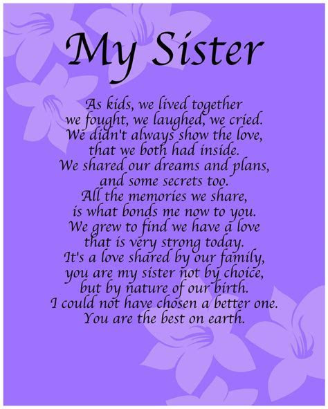 Personalised My Sister Poem Birthday Anniversay Leaving  