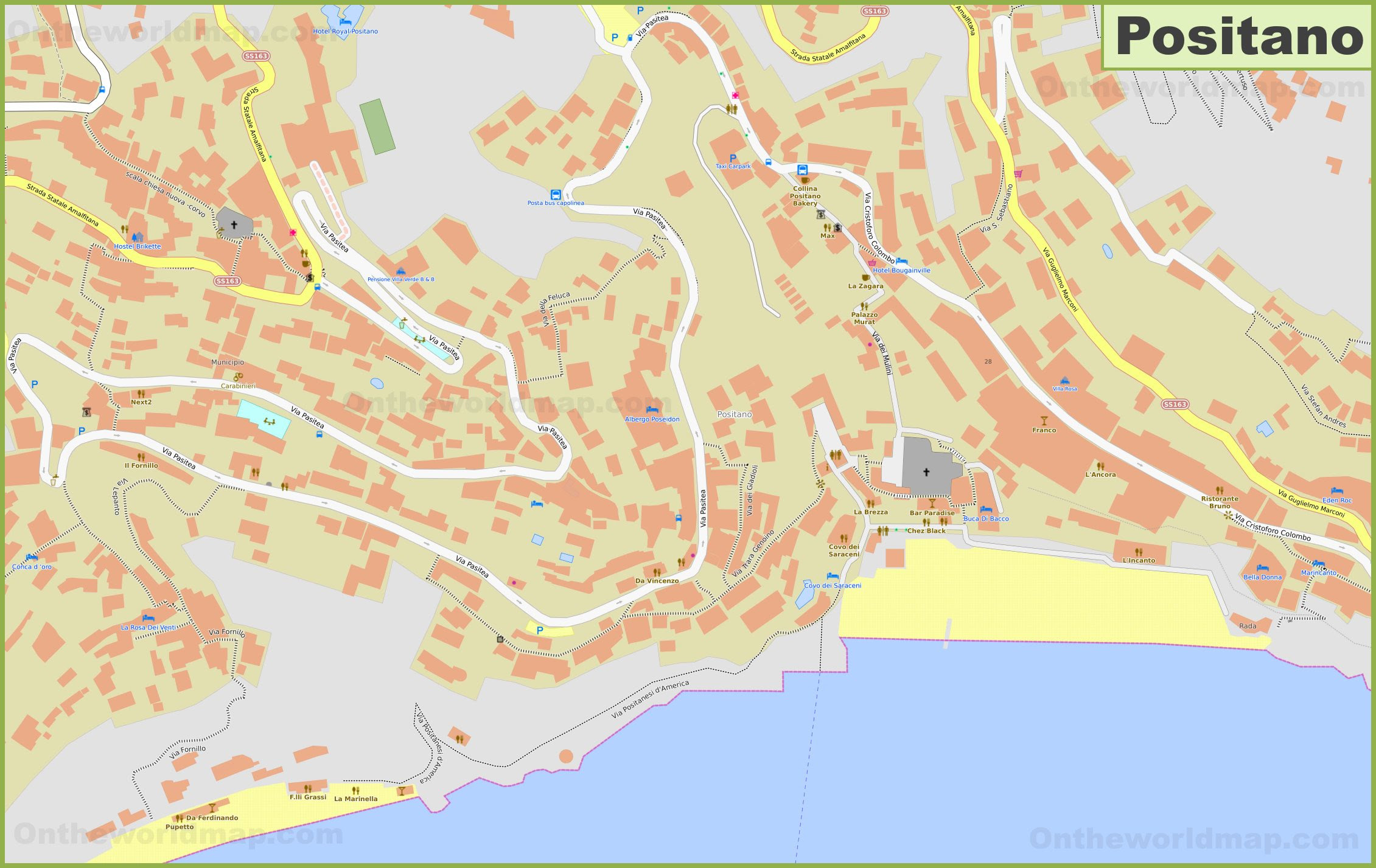 Street Map Of Positano Italy Detailed map of Positano