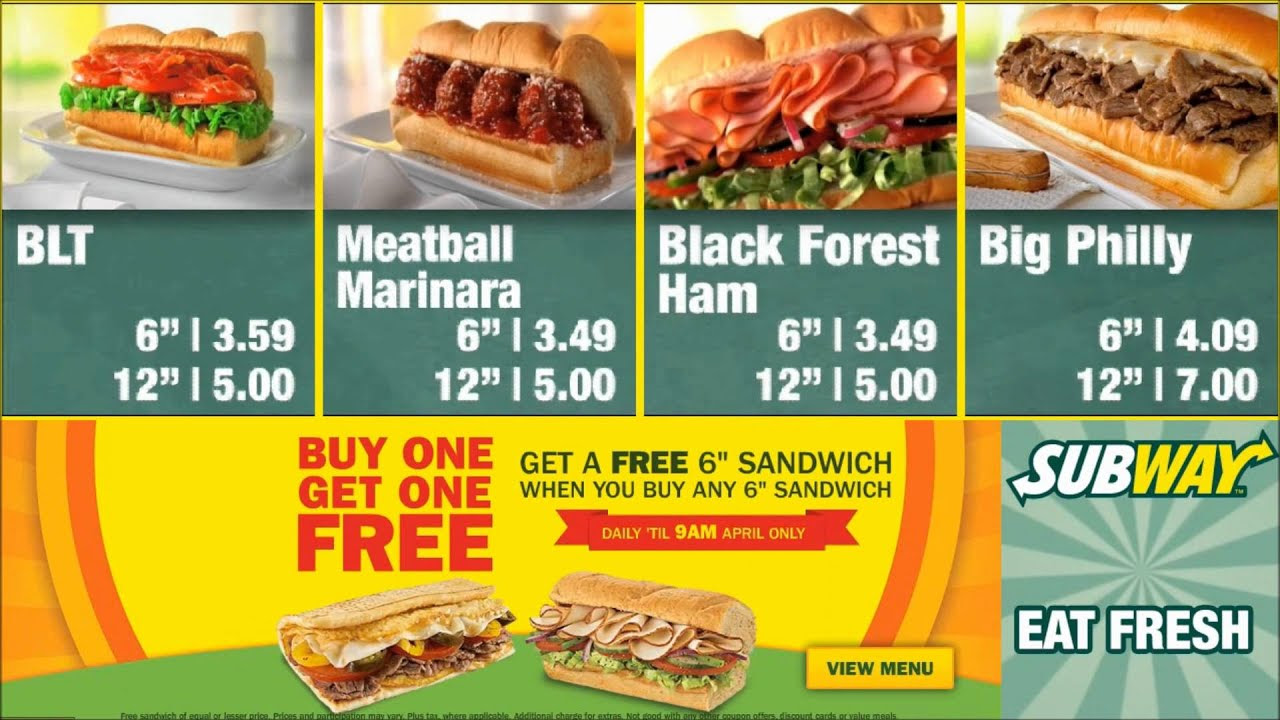 Subway menu