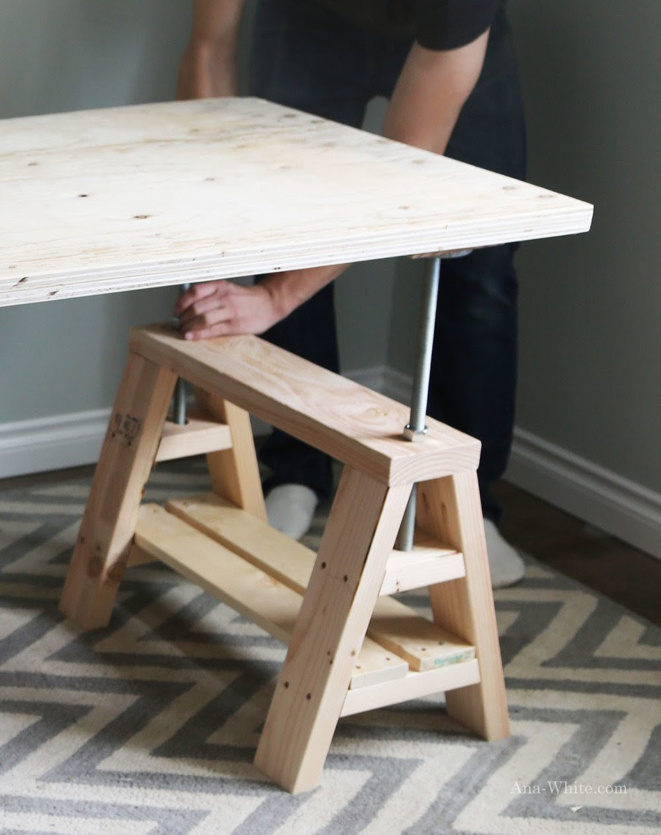  Indsutrial Adjustable Sawhorse Desk to Coffee Table - DIY Projects