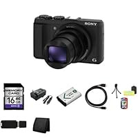 Sony DSC-HX50V/B DSC-HX50, HX50, DSCHX50 20.4MP Digital Camera + External Rapid Charger + 16GB SDHC Class 10 Memory Card + NP-BX1 Lion Battery + Mini HDMI to HDMI Cable + Table Top Tripod, Lens Cleaning Kit, LCD Protector + USB SDHC Reader + Memory Wallet