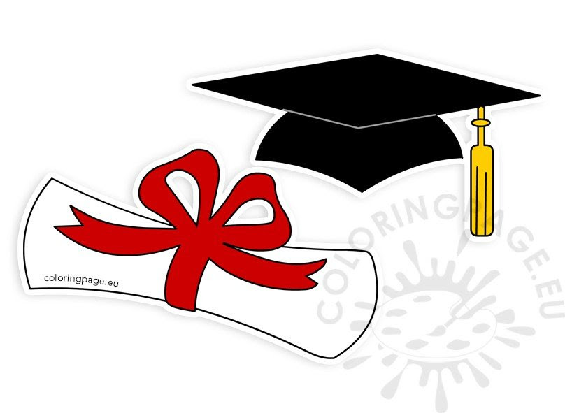 Download Graduation hat rolled diploma clipart - Coloring Page