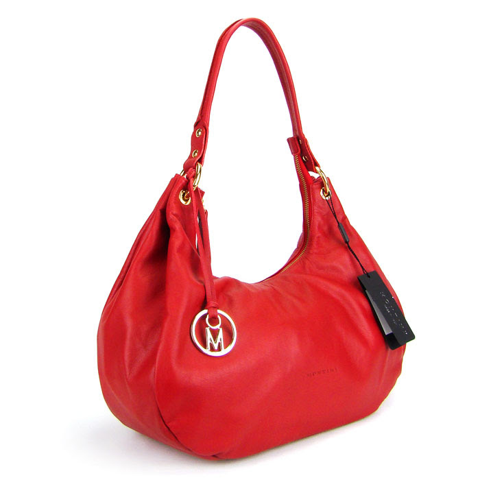 Montini Italian Red Leather Hobo Shoulder Bag Purse