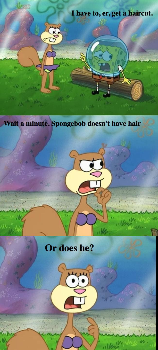 Sandy Wonders If Spongebob Is Hairless