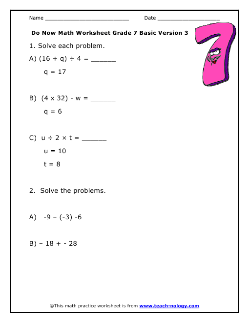 do now math grade 7 basic version 3