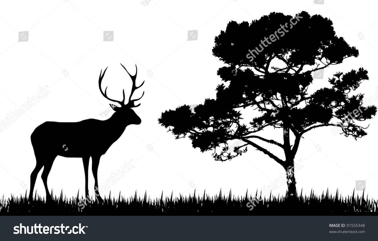 Download Silhouette Of Deer And Tree Stock Vector Illustration ...