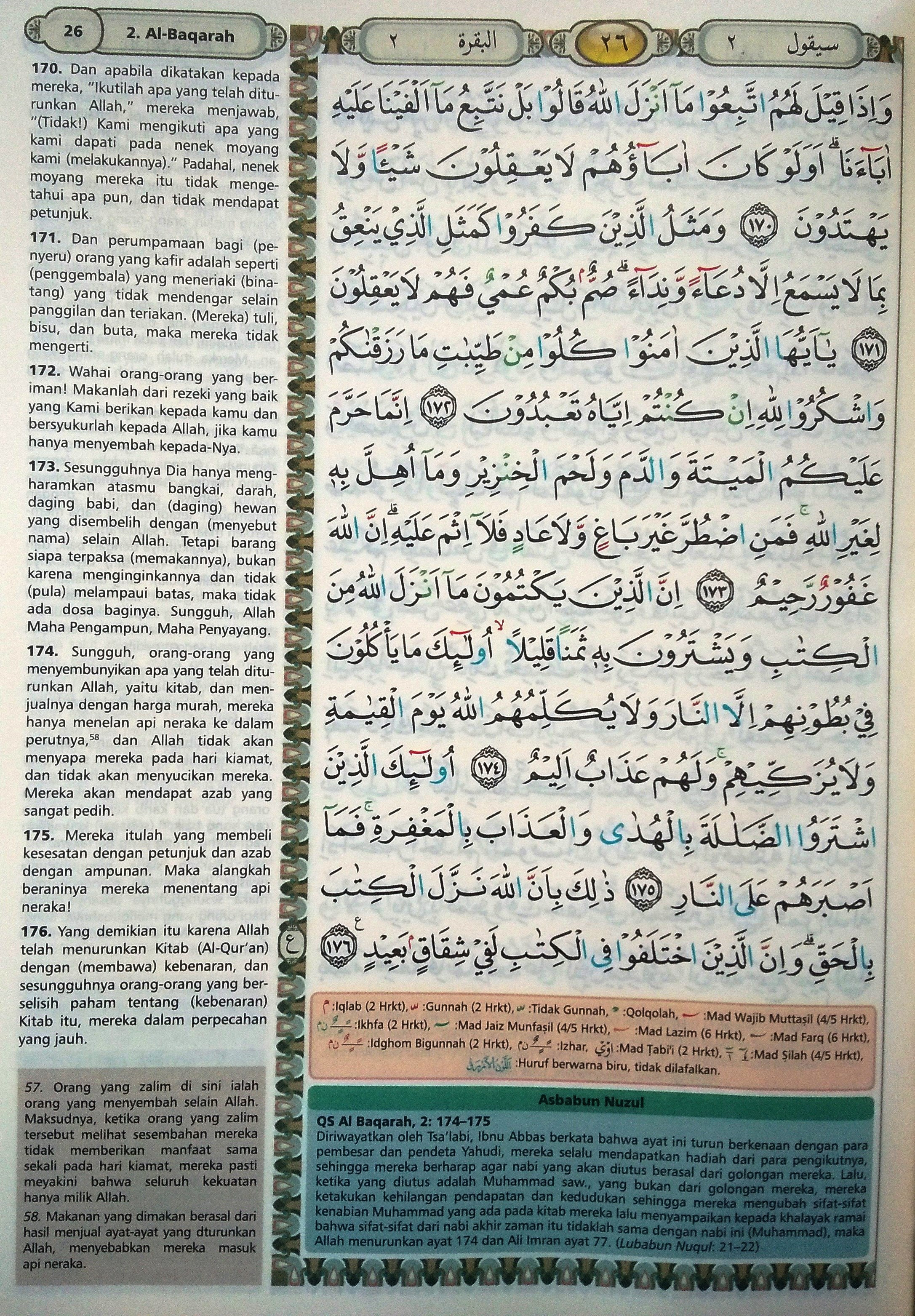Al Baqarah Ayat 170 176 Hal 26 Quran Tajwid Dan Terjemahan