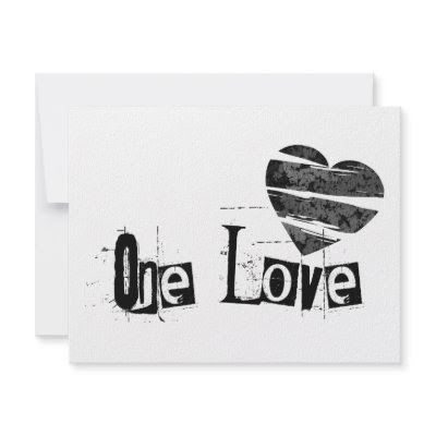 One Love distressed heart design in black and white.