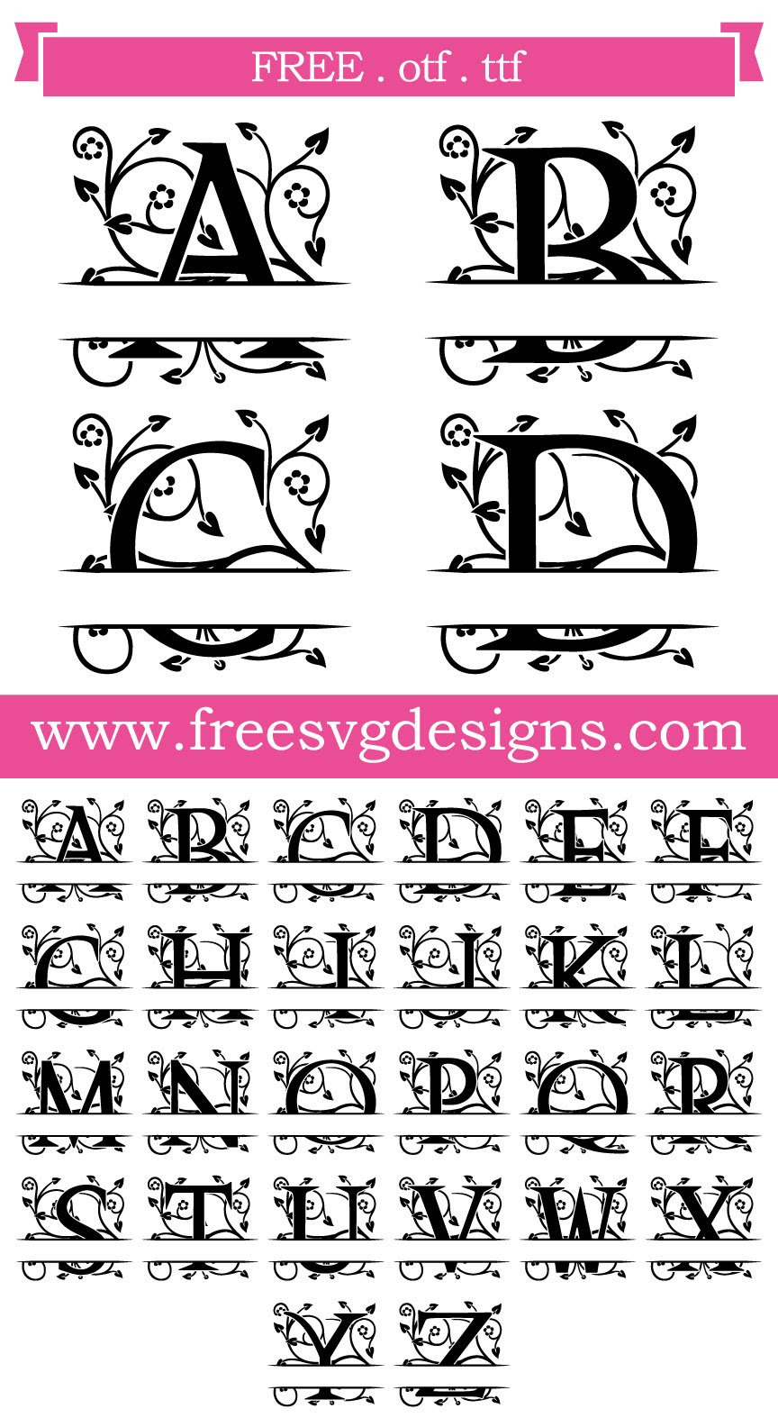 Download Free SVG Files | SVG, PNG, DXF | Ornate Floral Split ...