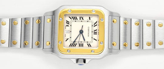Original-Foto 1, CARTIER SANTOS GALBEE HERRENUHR STAHLGOLD TOPUHR NEUZ.!