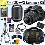 Nikon D3200 24.2 MP CMOS Digital SLR Camera with 18-55mm f/3.5-5.6G AF-S DX VR and 55-200mm f/4-5.6G ED IF AF-S DX 'VR' Zoom-Nikkor Lenses + EN-EL14 Battery + 32GB Deluxe Accessory Kit