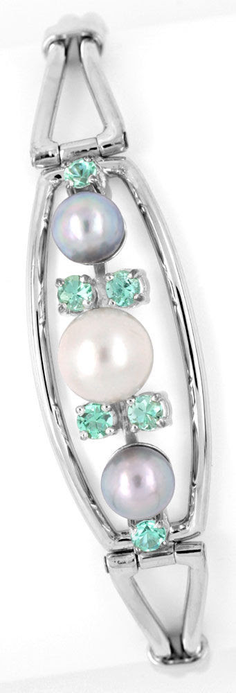 Original-Foto 2, ARMREIF HANDARBEIT WEISSGOLD ZUCHTPERLEN EDELST. LUXUS!